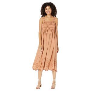 MOON RIVER Midi Dress with Embroidery Eyelet Detail Terracotta SM